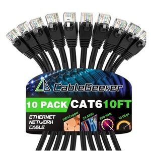 CableGeeker Cat 6 Ethernet Cable 10 ft (10pk) - Cat6 Patch Cables, Snagless RJ45